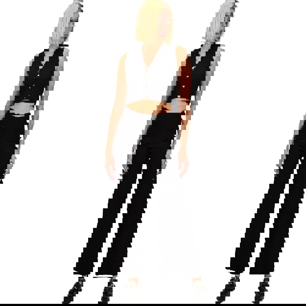 Γυναικείο πλεκτό σετ με γιλέκο μονόχρωμο Μαύρο 22212