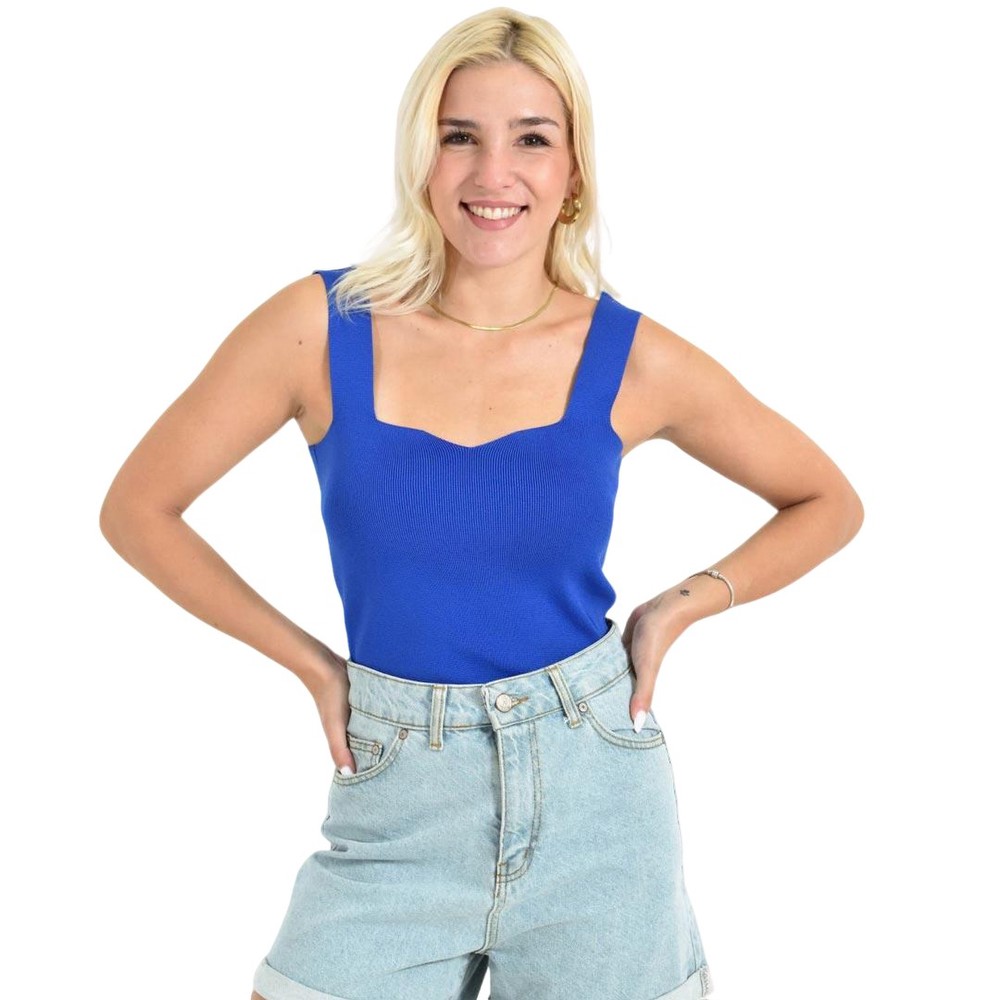 Γυναικείο τοπ με V σχέδιο Μπλε Ρουά 26642