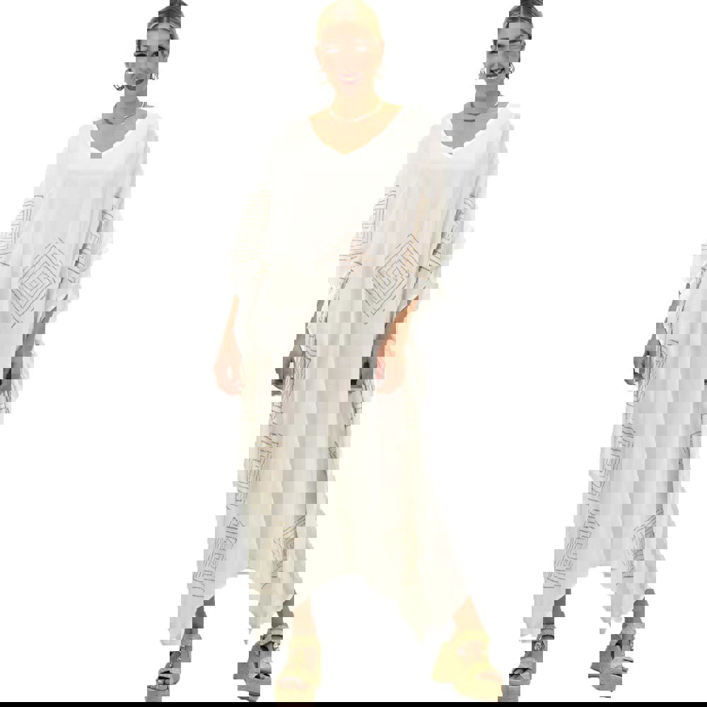 Γυναικείο καφτάνι με σχέδιο ρόμβους Εκρού 20405