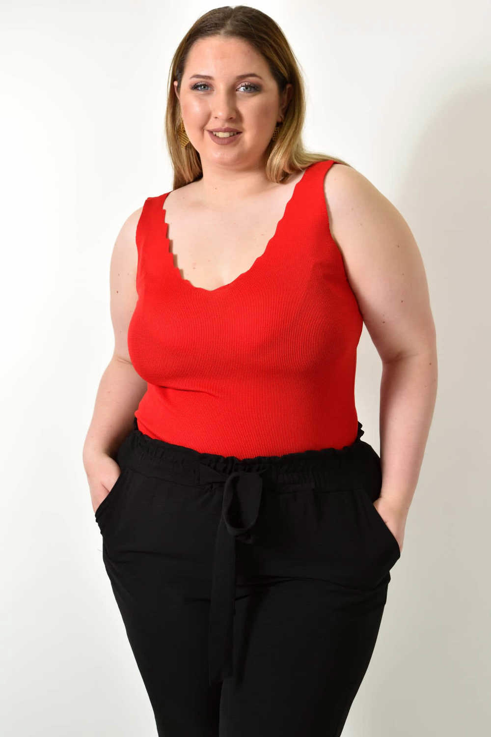 Γυναικείο Plus Size πλεκτό τοπ Κόκκινο 24349 φωτογραφία