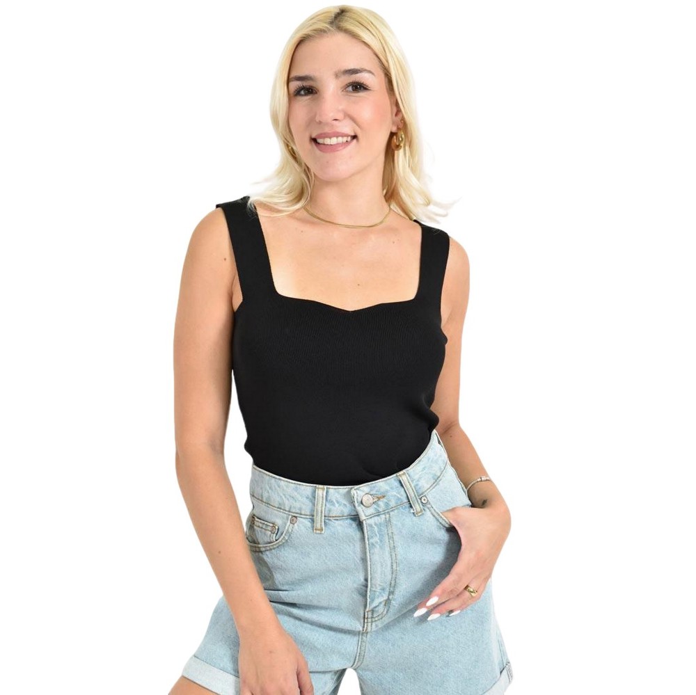 Γυναικείο τοπ με V σχέδιο Μαύρο 16219