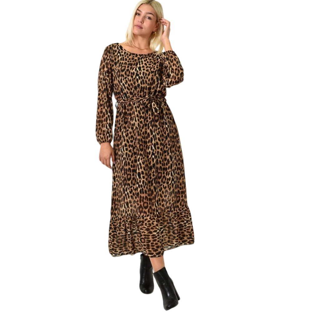 Μίντι φόρεμα με μοτίβο και βολάν Animal Print 25971