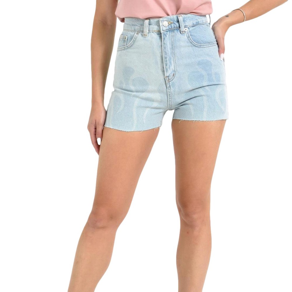 Ψηλόμεσο Denim Σορτς με Flame Σχέδιο Τζιν 26735