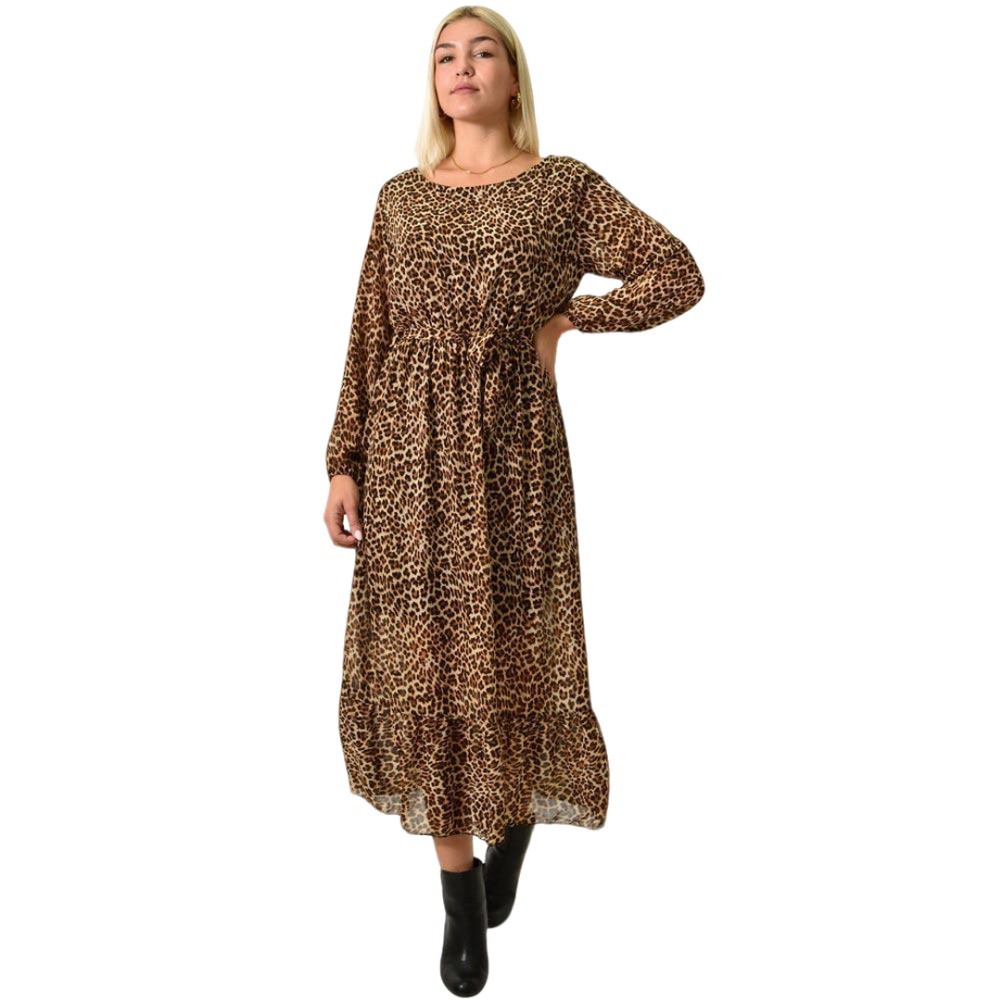 Μίντι φόρεμα με μοτίβο και βολάν Animal Print 25964