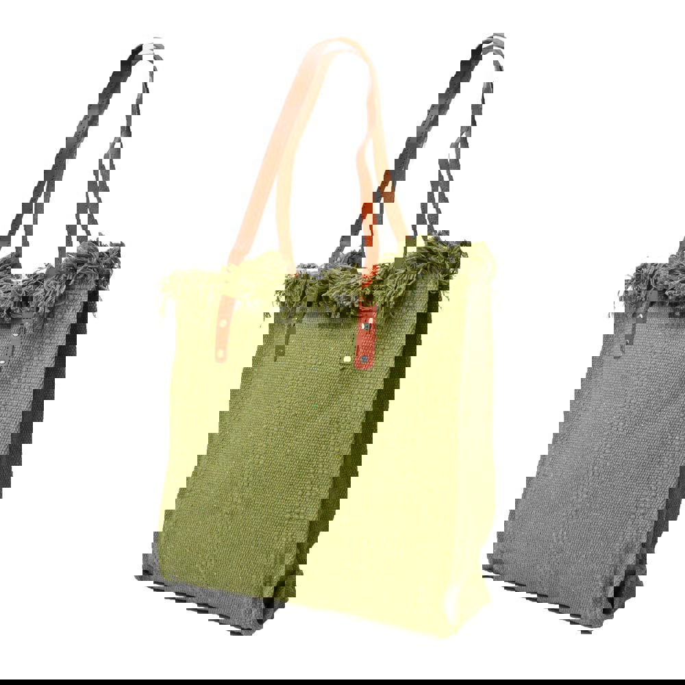 Γυναικεία τσάντα με κρόσια Χακί 19865