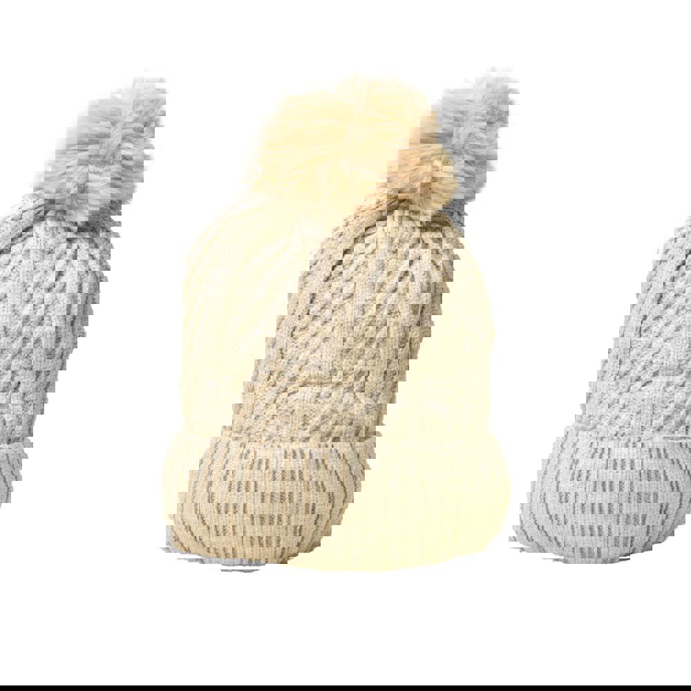 Γυναικείο σκουφί με φούντα και σχέδιο Εκρού 22635