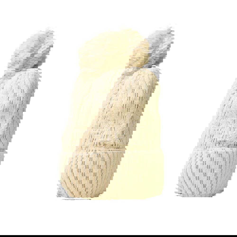 Γυναικείο σκουφί με φούντα και σχέδιο Εκρού 22699