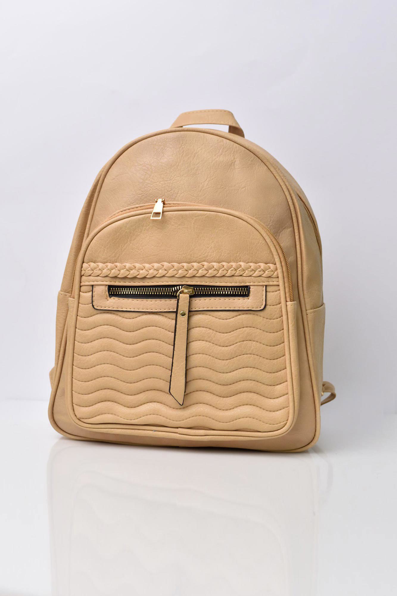 Γυναικεία τσάντα backpack με σχέδιο πλεξουδάκι Μπεζ 19883