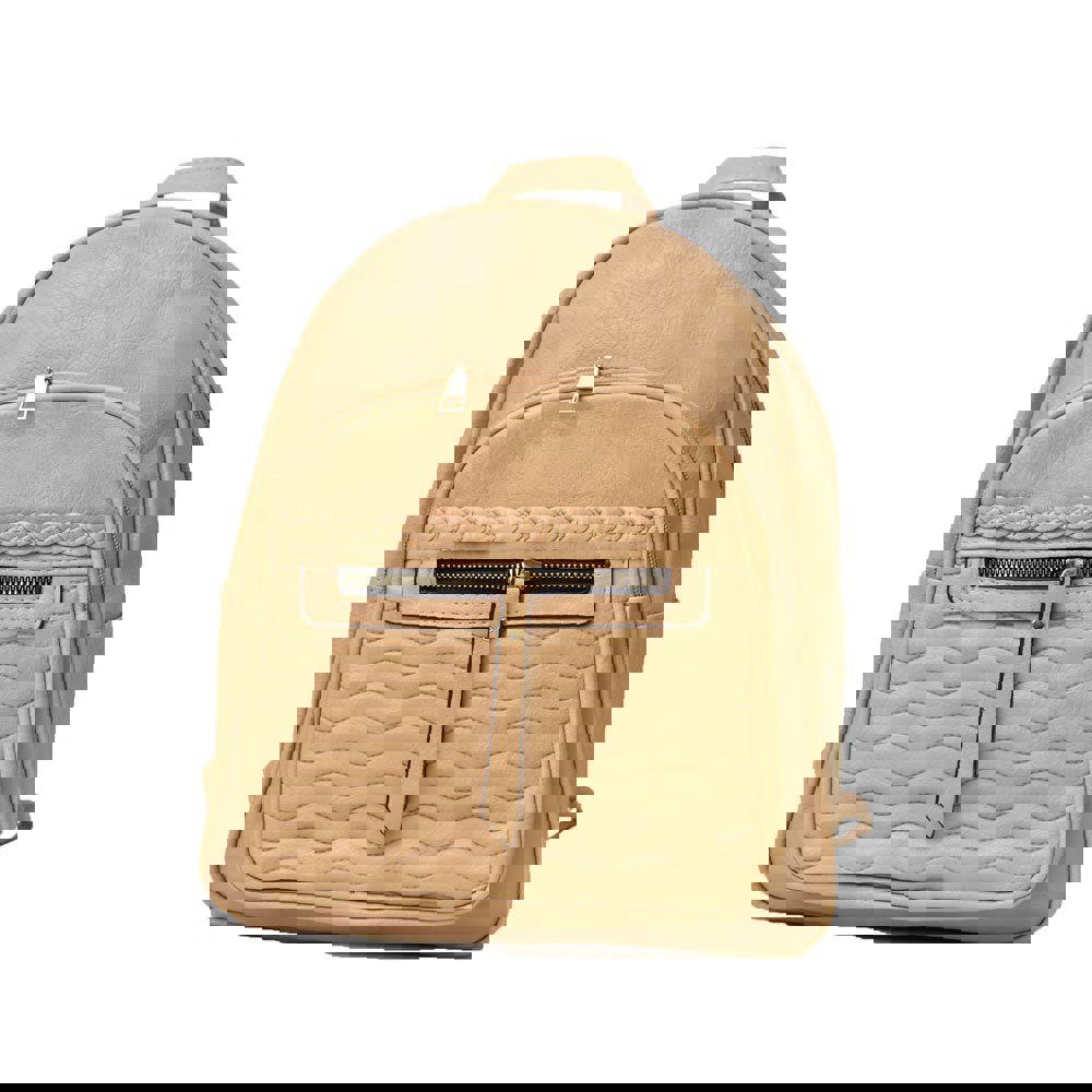 Γυναικεία τσάντα backpack με σχέδιο πλεξουδάκι Μπεζ 19883