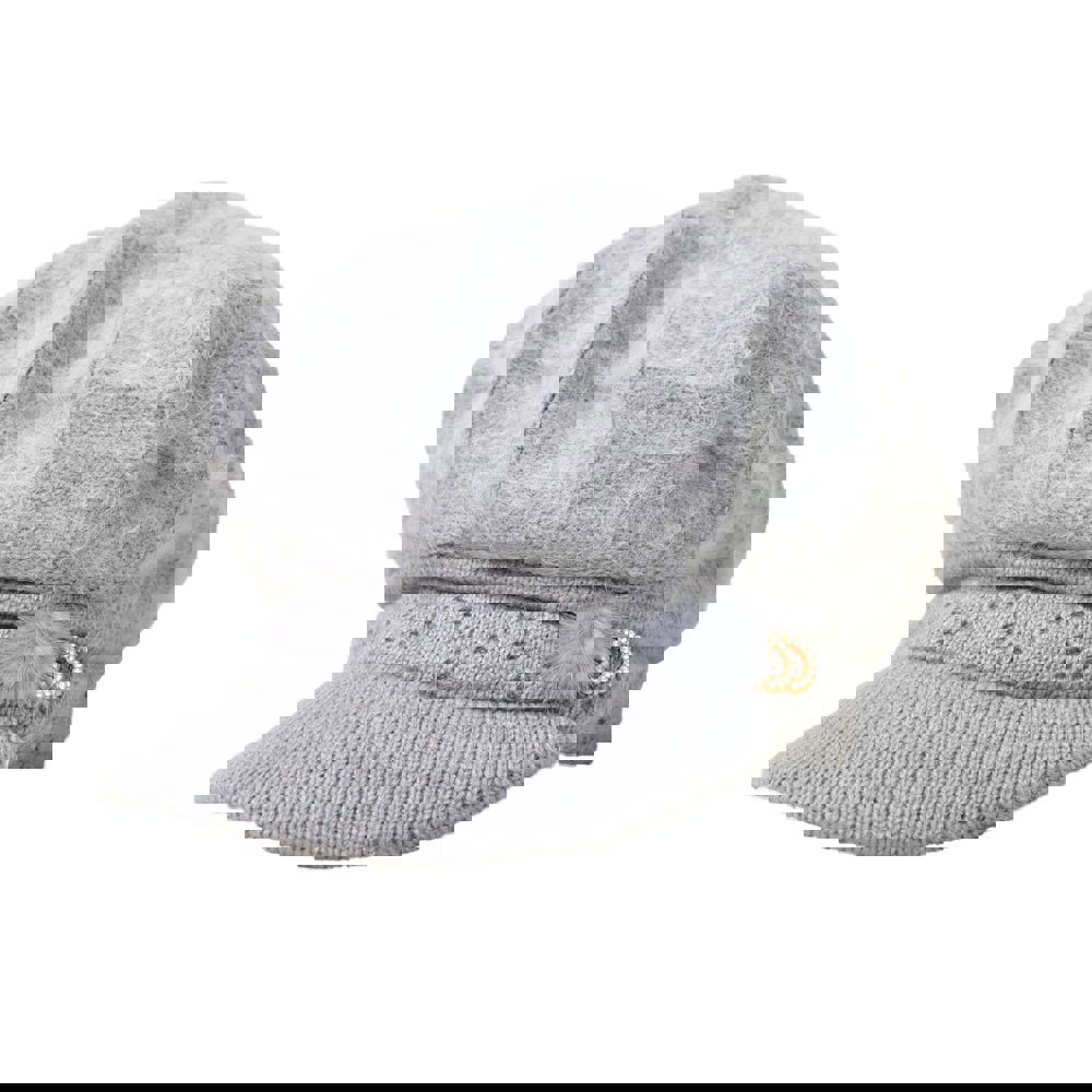 Potre OR Γυναικείο πλεκτό καπέλο με γείσο και φουντάκι Γκρι 22732