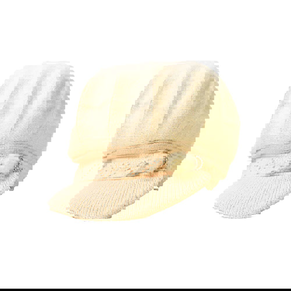 Potre OR Γυναικείο πλεκτό καπέλο με γείσο και φουντάκι Εκρού 22733