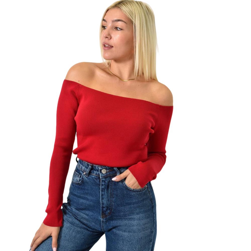 Γυναικείο Plus top με έξω ώμους Μπορντώ 25924