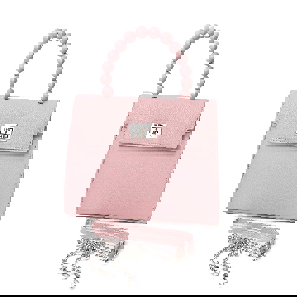 Γυναικεία τσάντα με μπίλιες και μεταλλικό κούμπωμα Ροζ 19849