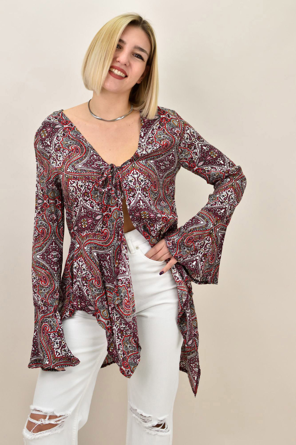 Γυναικέια ζακέτα με μύτες Μπορντώ 7159 φωτογραφία