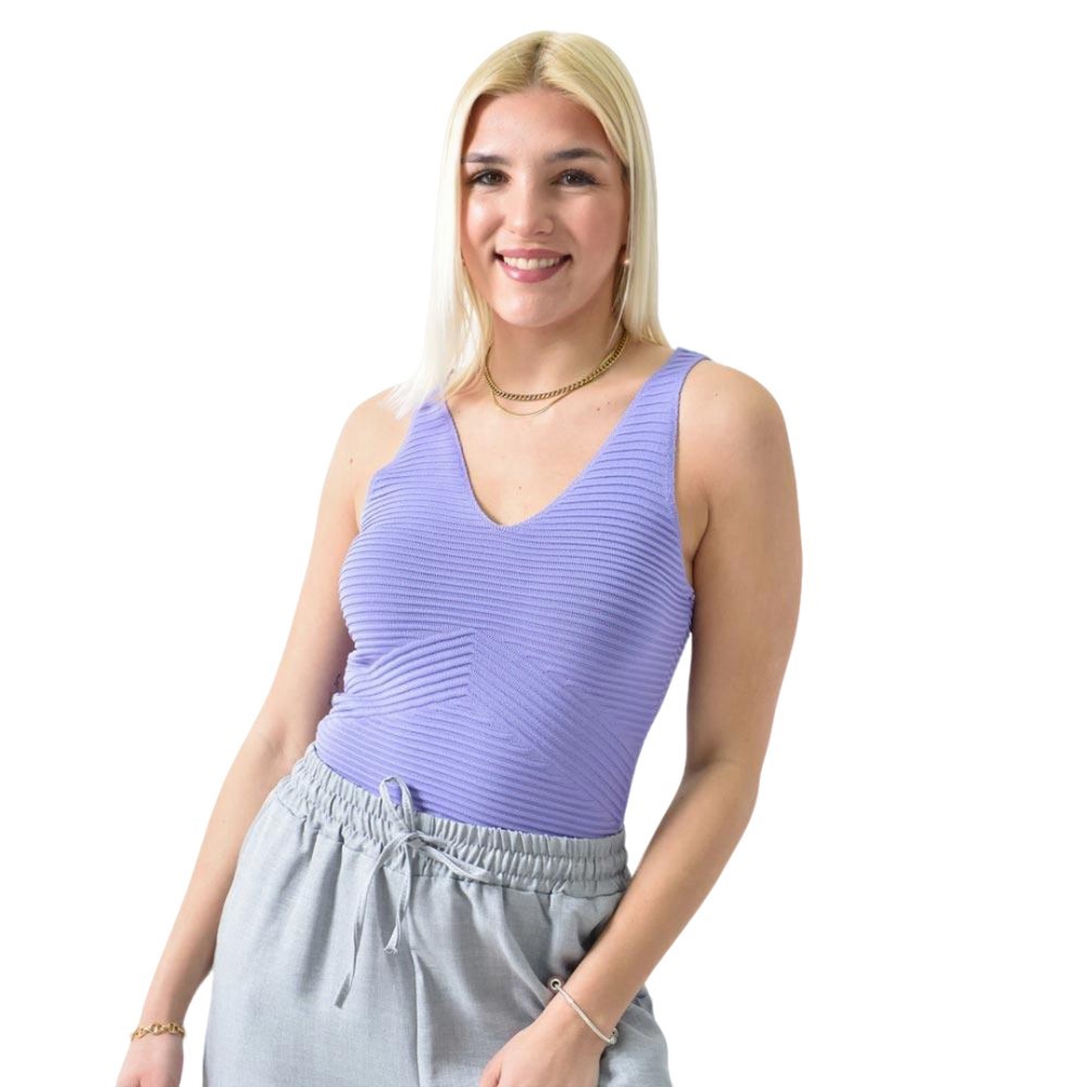 Γυναικείο πλεκτό τοπ με ανάγλυφο σχέδιο Λιλά 26263