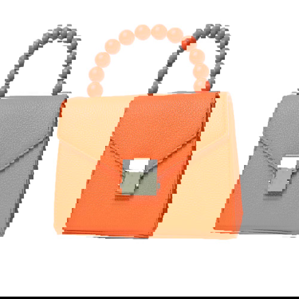 Γυναικεία τσάντα με μπίλιες και μεταλλικό κούμπωμα Πορτοκαλί 19854