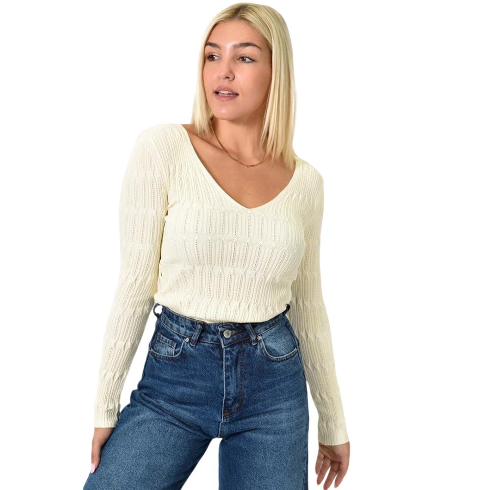 Γυναικείο τοπ με διάτρητο σχέδιο Εκρού 25944