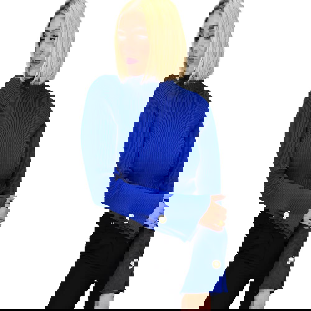 Γυναικείο τοπ με καμπάνα μανίκια και κουμπί Μπλε Ρουά 22224