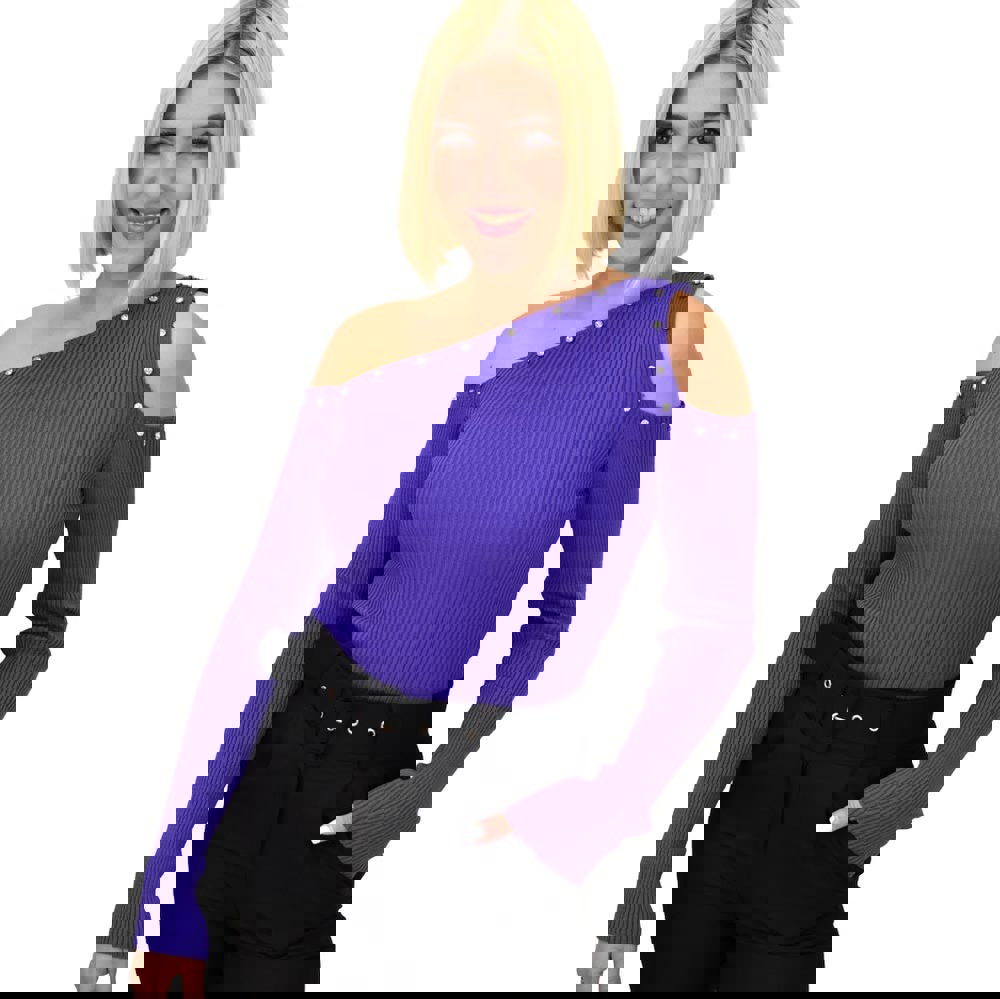 Γυναικείο τοπ με έξω ώμους και στρας Μωβ 22220