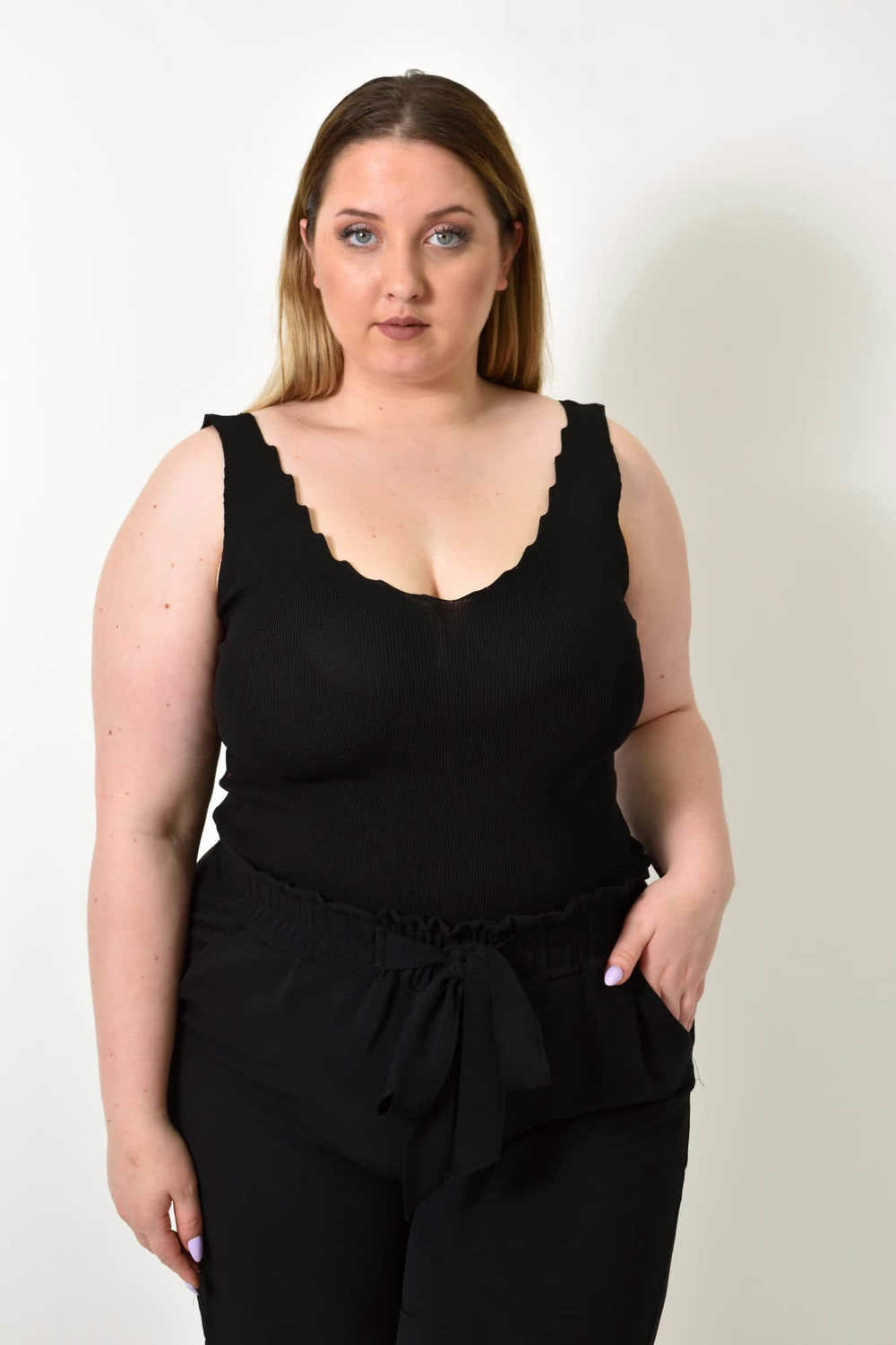 Γυναικείο Plus Size πλεκτό τοπ Μαύρο 24350 φωτογραφία