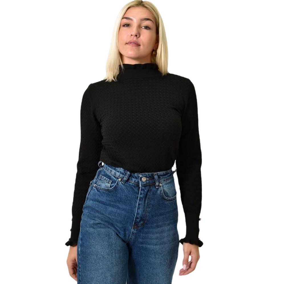 Πλεκτό με στρας στο μανίκι Μαύρο 25991