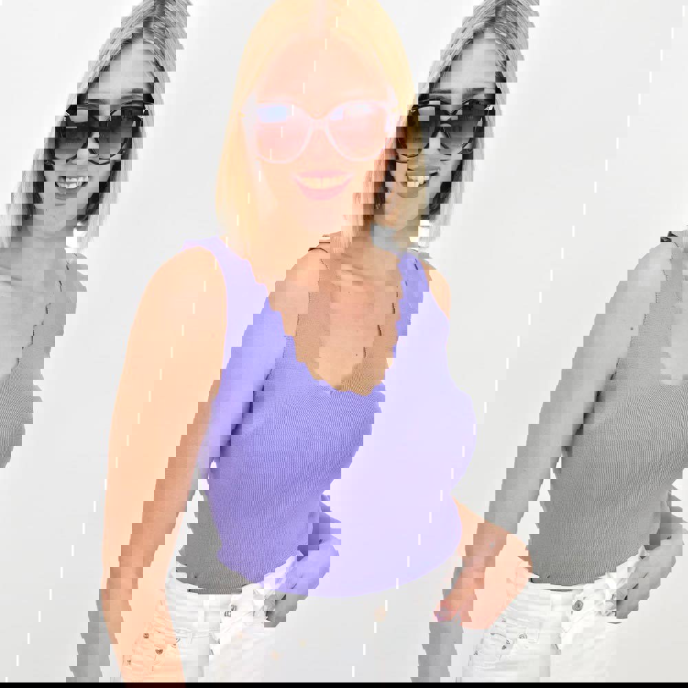 Γυναικείο Ριπ Τοπ με V-Neck κυματιστό ντεκολτέ Λιλά 19395