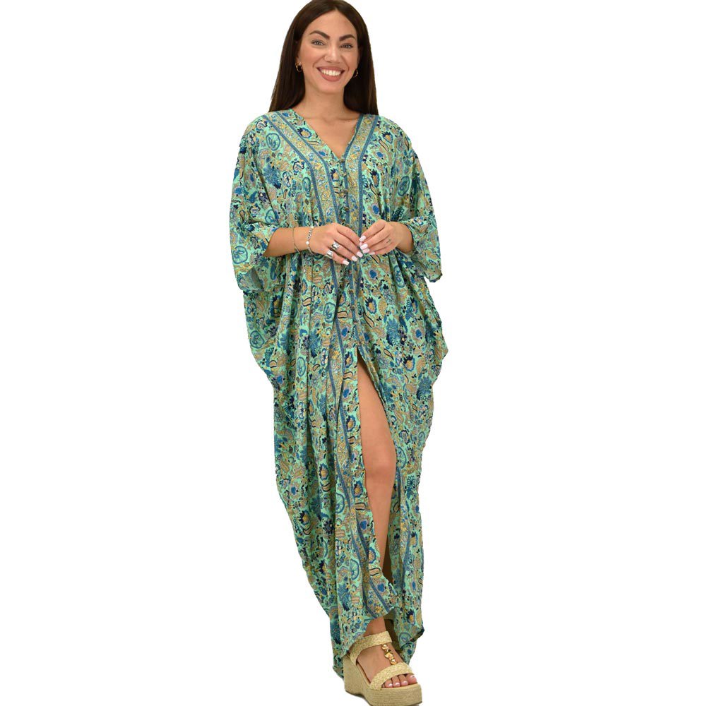 Γυναικείο μεταξωτό boho plus size Φυστικί 21652