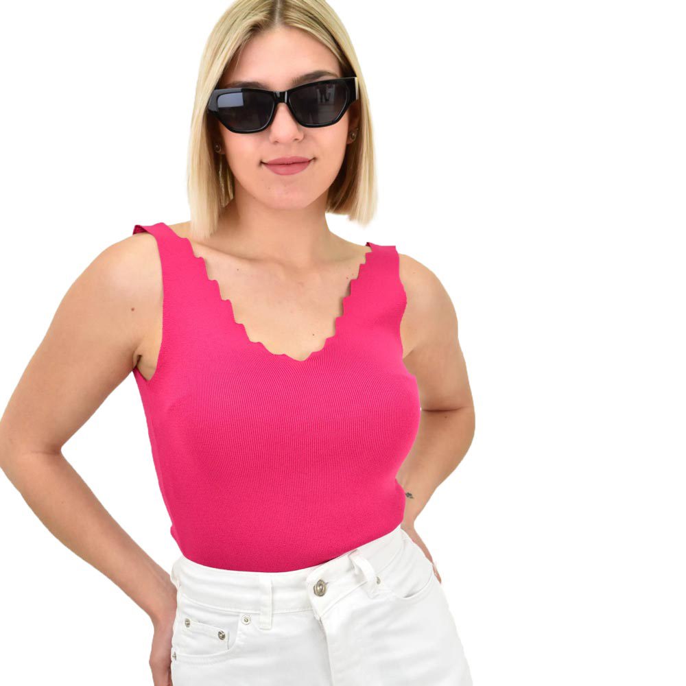 Γυναικείο Ριπ Τοπ με V-Neck κυματιστό ντεκολτέ Φούξια 19400