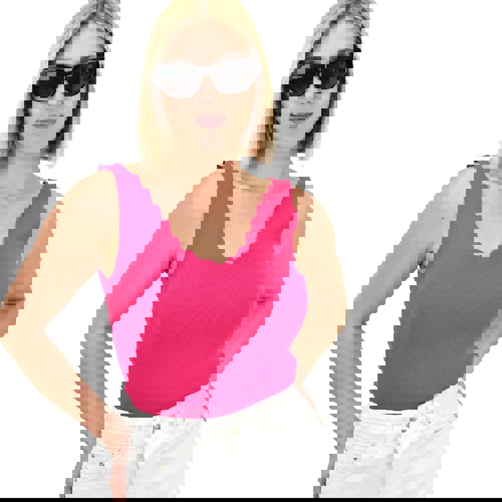 Γυναικείο Ριπ Τοπ με V-Neck κυματιστό ντεκολτέ Φούξια 19400