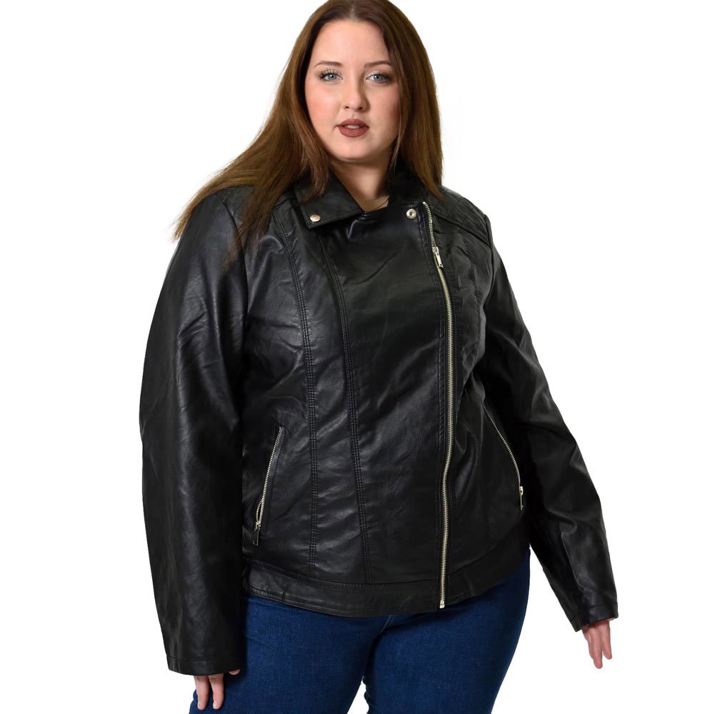Γυναικείο Plus size δερματίνη μπουφάν Μαύρο 22807