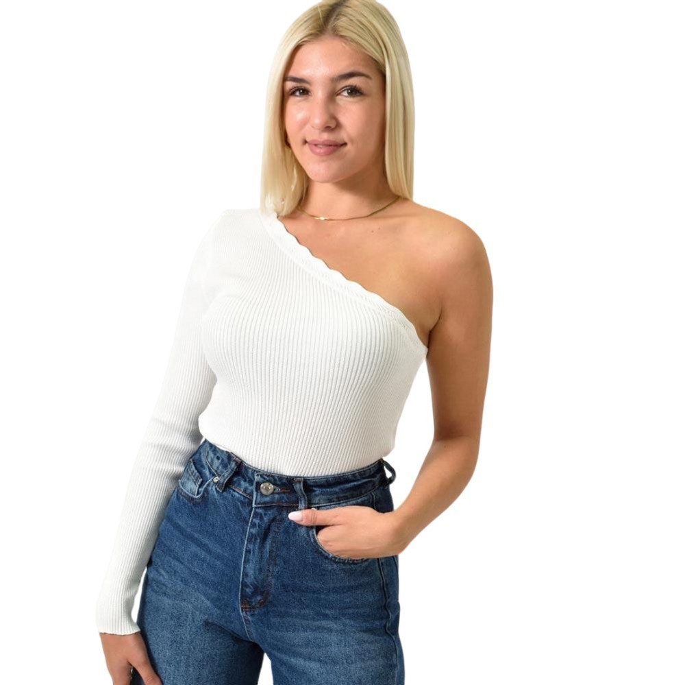 Πλεκτό τοπ με έναν ώμο Λευκό 26005