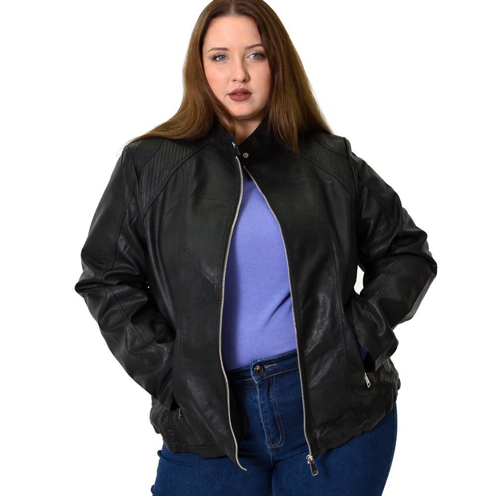 Γυναικείο Plus size δερματίνη μπουφάν Μαύρο 22808