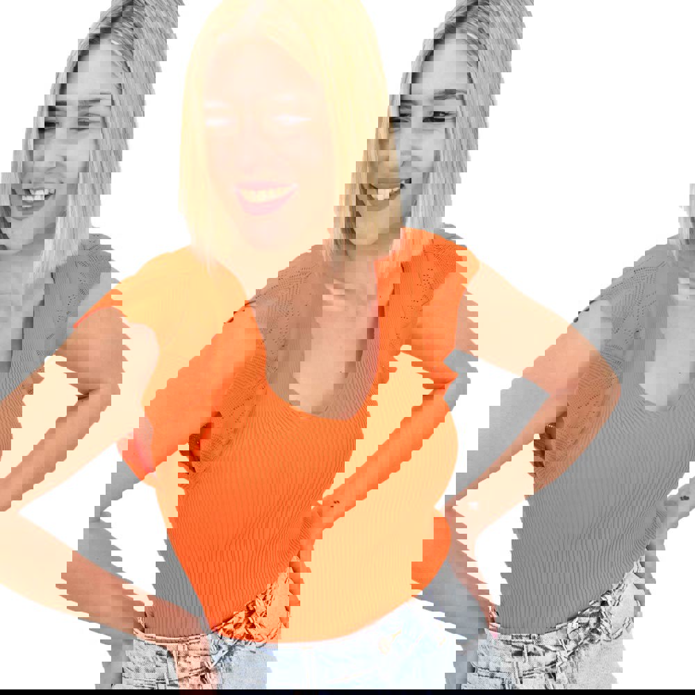 Γυναικείο τοπ με σχέδιο στο μανίκι Πορτοκαλί 19402