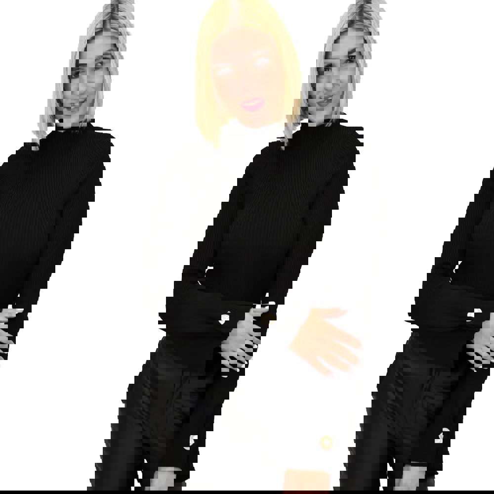 Γυναικείο τοπ με καμπάνα μανίκια και κουμπί Μαύρο 22226