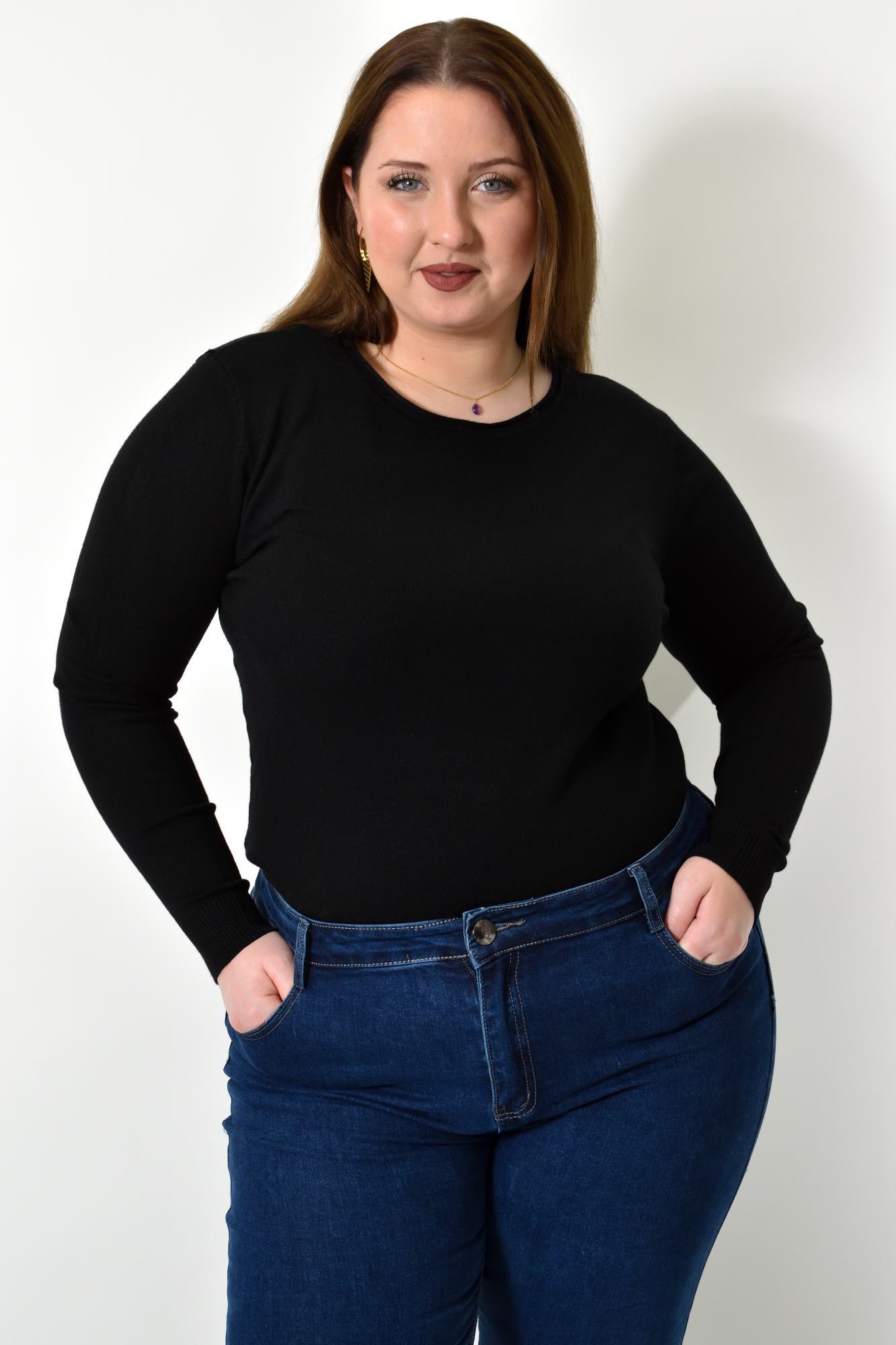 Πλεκτή basic μπλούζα plus size Μαύρο 22759