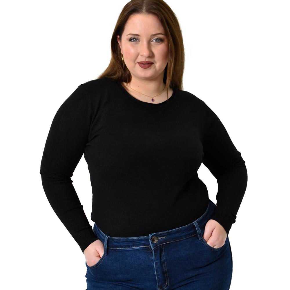 Πλεκτή basic μπλούζα plus size Μαύρο 22759