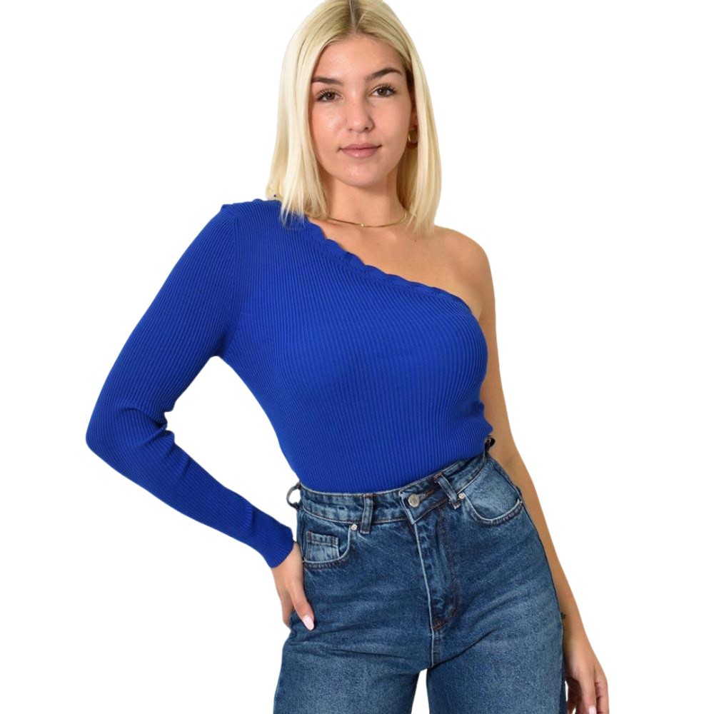 Πλεκτό τοπ με έναν ώμο Μπλε Ρουά 25996