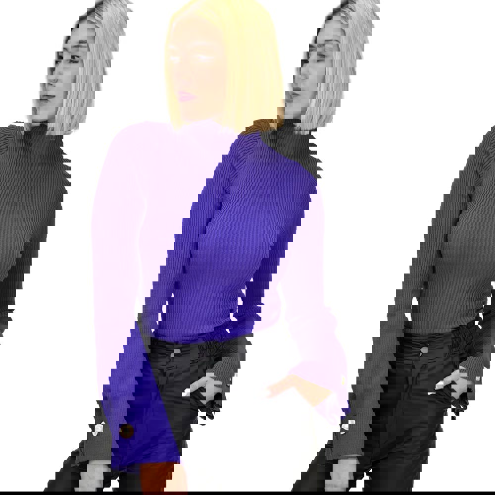 Γυναικείο τοπ με καμπάνα μανίκια και κουμπί Μωβ 22227