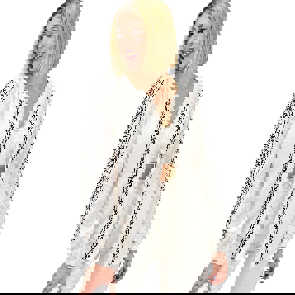 Ζακέτα boho με κέντημα Λευκό 13248