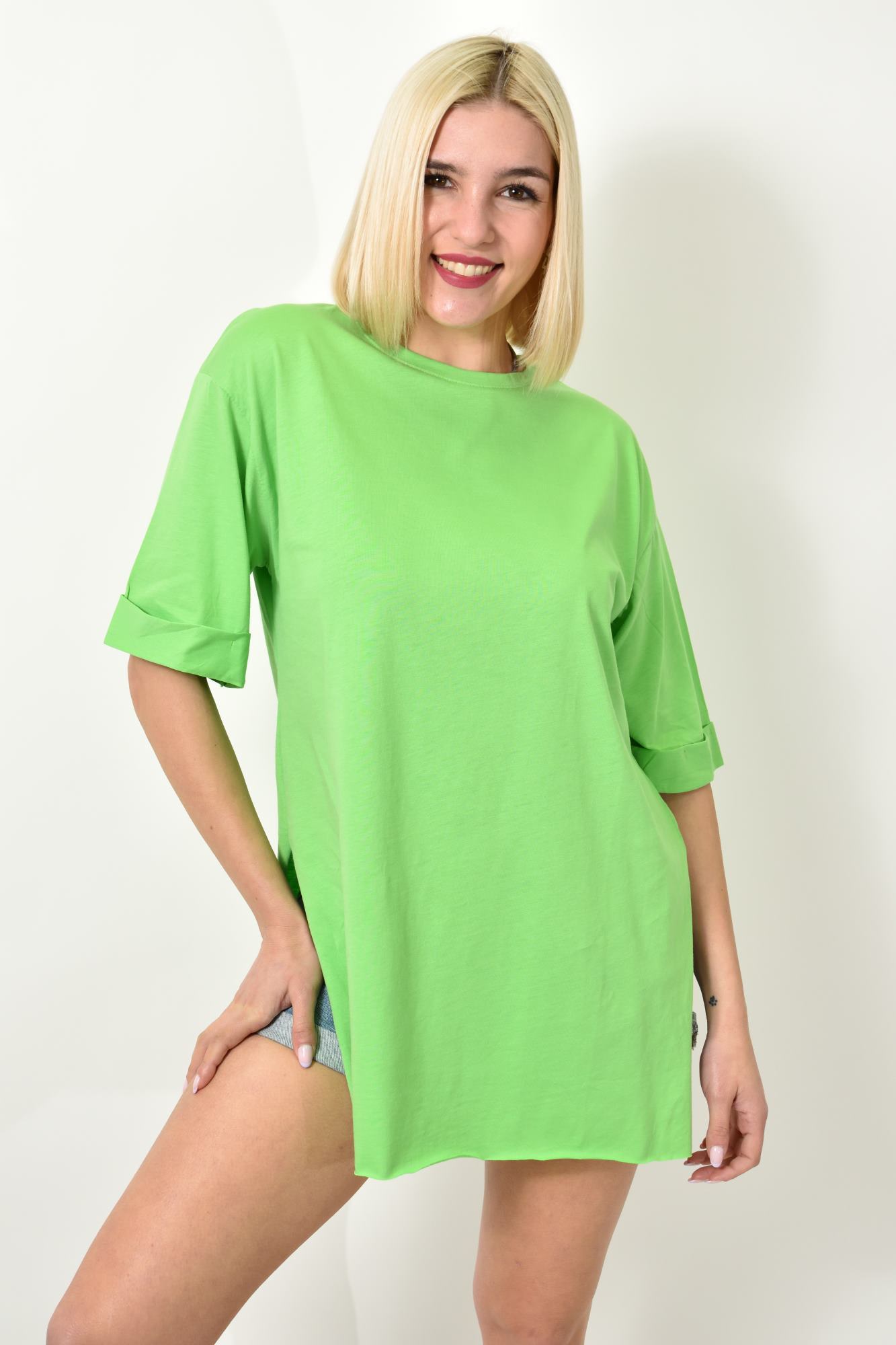 Τ-shirt μονόχρωμο oversized Λαχανί 23563