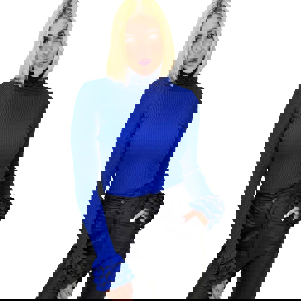 Γυναικείο τοπ με σχέδιο στο λαιμό και στα μανίκια Μπλε Ρουά 22238