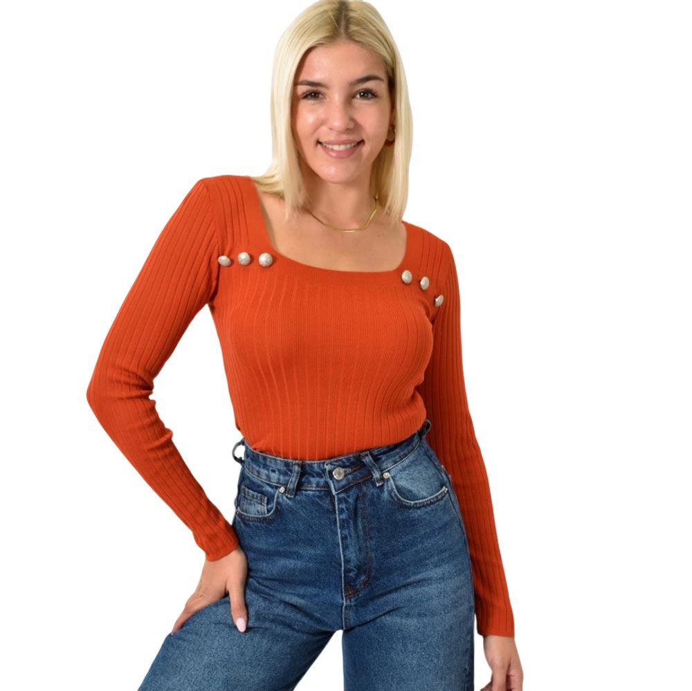 Τοπ με διακοσμητικά κουμπιά Κεραμιδί 25990