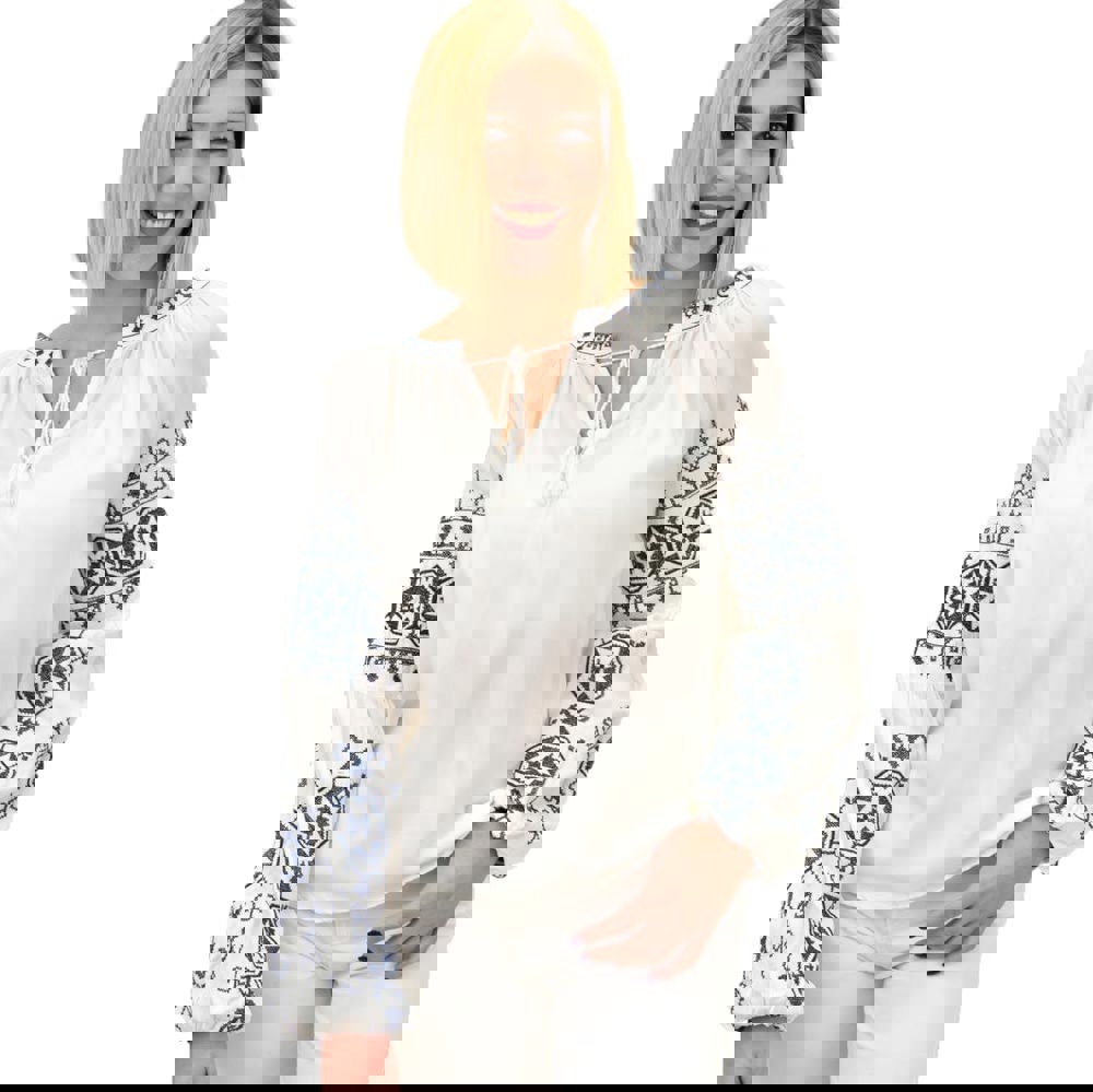 Mπλούζα boho style με κεντήματα Λευκό 12164