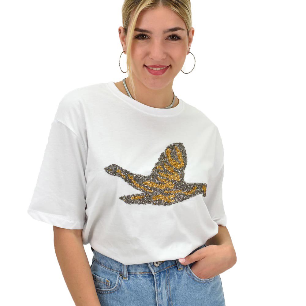 Γυναικείο T-shirt με στρας σε διχρωμία Λευκό 20023