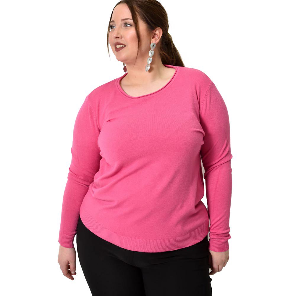 Πλεκτή basic μπλούζα plus size Ροζ 22770