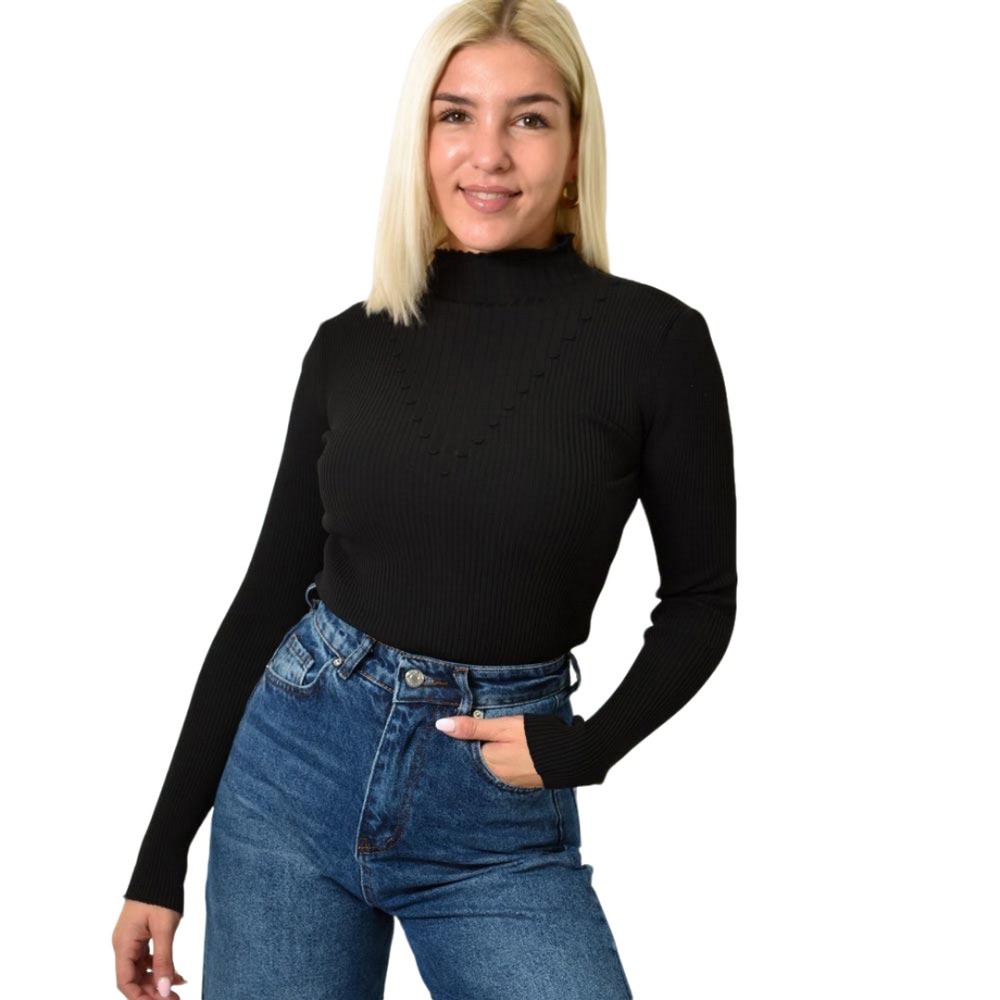 Πλεκτό τοπ με σχέδιο στο V Μαύρο 25977