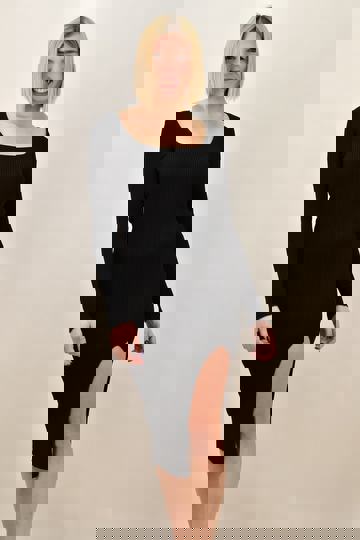 Φόρεμα midi εφαρμοστό με μακρύ μανίκι μαύρο