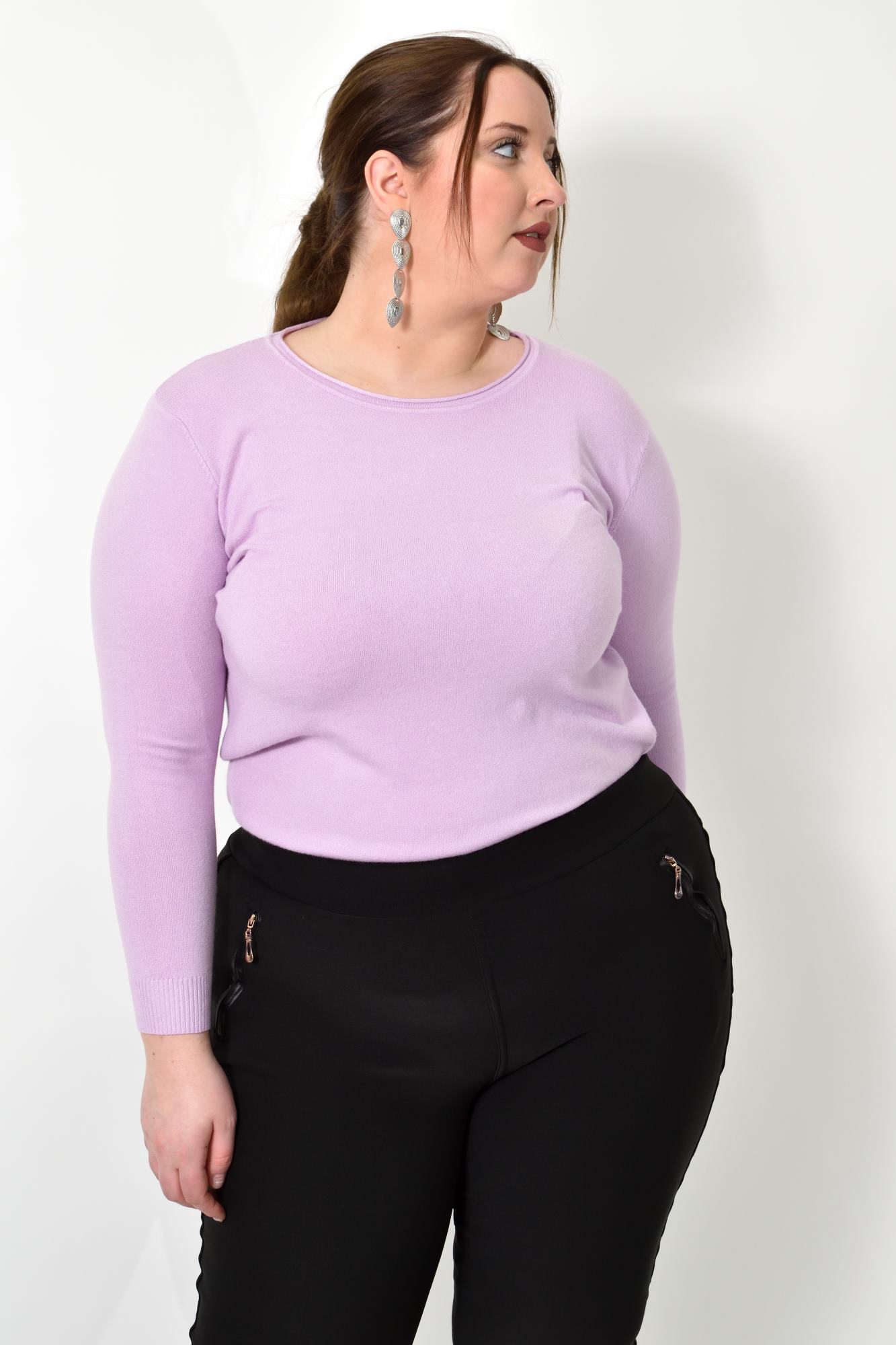 Πλεκτή basic μπλούζα plus size Λιλά 22768