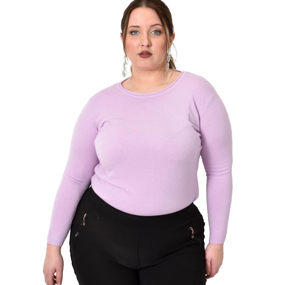 Πλεκτή basic μπλούζα plus size Λιλά 22768