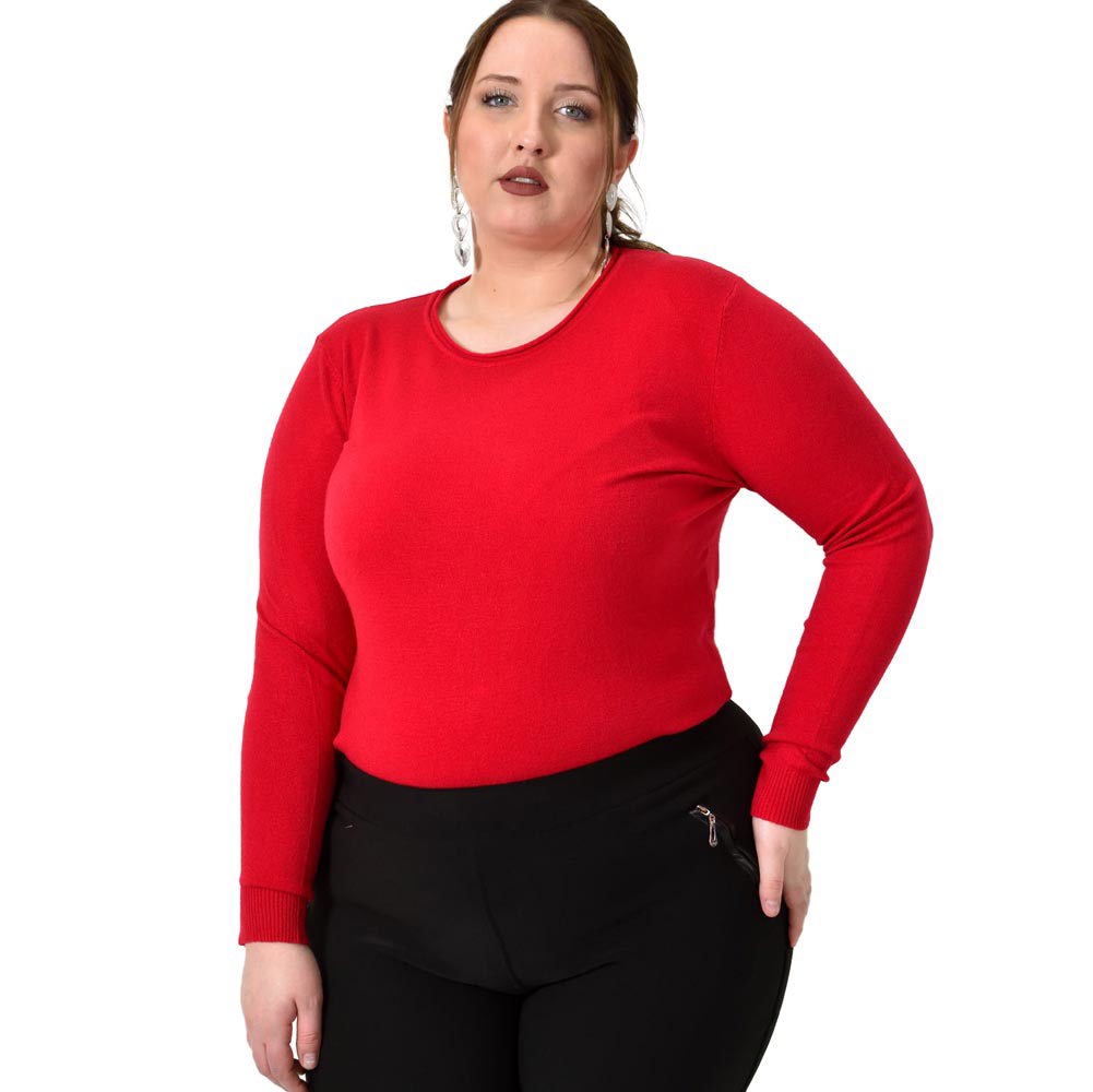 Πλεκτή basic μπλούζα plus size Κόκκινο 22756